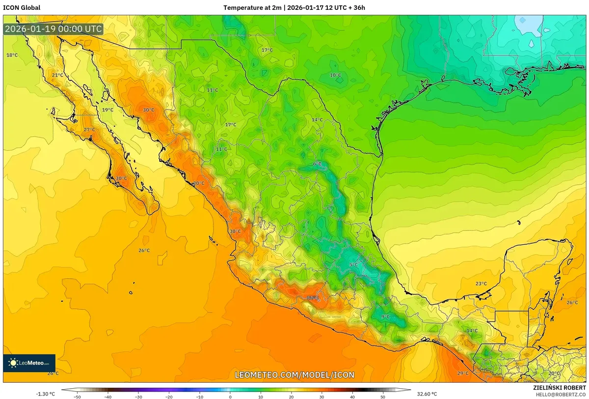 Temperatura Máxima Vespertina – 18 de Enero de 2026