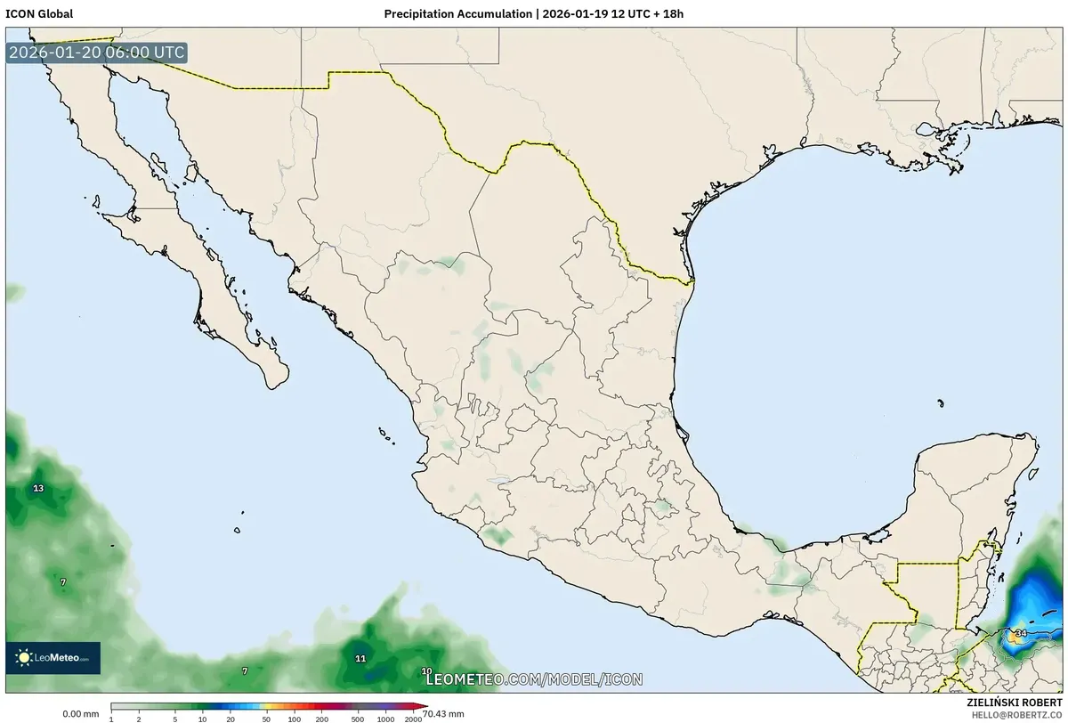 Acumulación de Precipitación en el Sur de México – 20 de enero de 2026