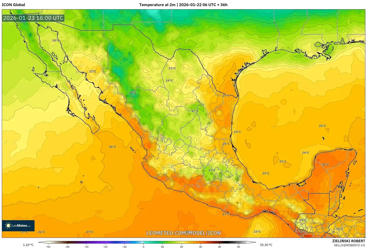 Temperaturas Máximas Diurnas 23 de enero de 2026