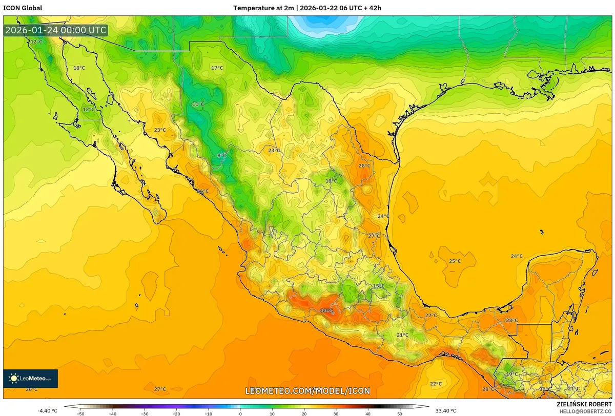 Temperaturas Mínimas Nocturnas en Guadalajara 23 de enero de 2026