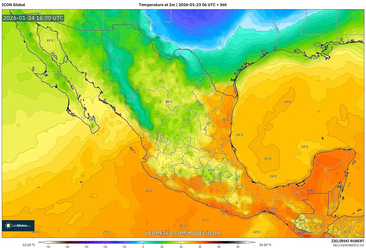 Máximo Calor Diurno en el Centro de México 24 de enero de 2026