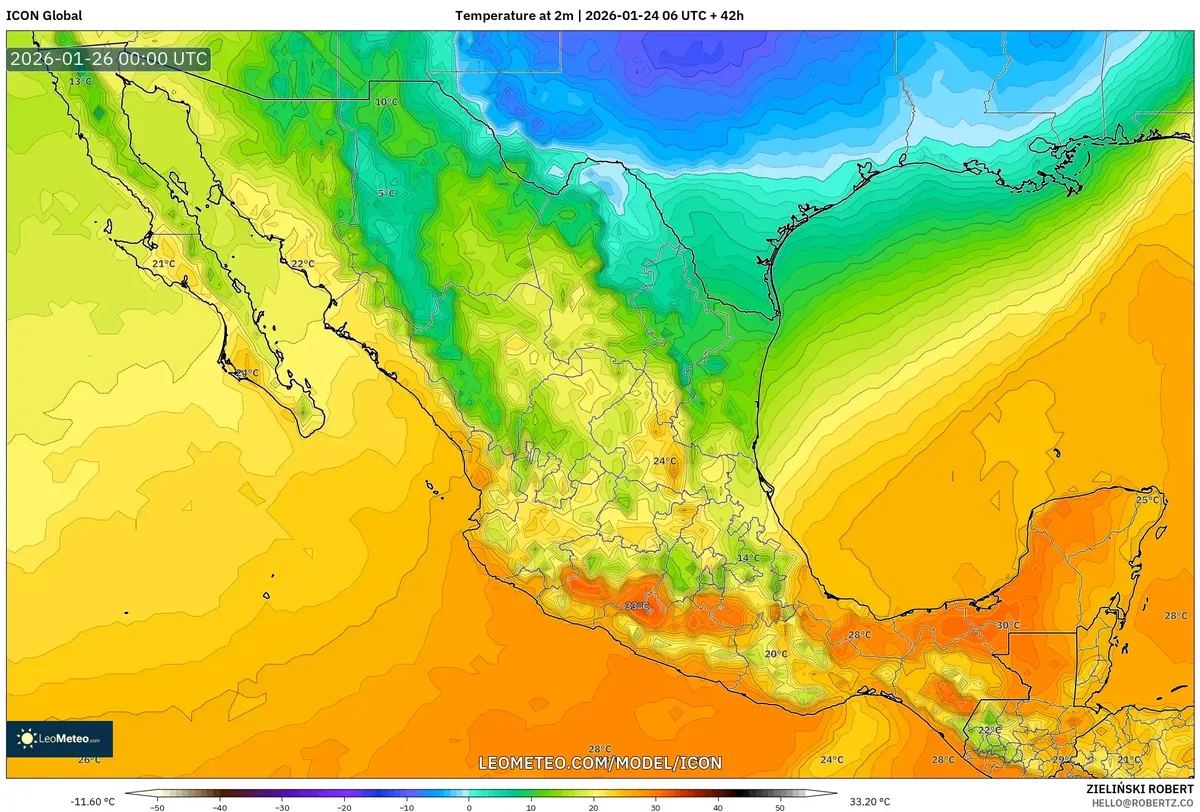 Máximo calor diurno en el centro de México, 25 de enero de 2026