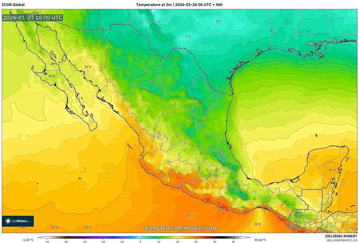 Máximo calor diurno en Guadalajara el 27 de enero de 2026