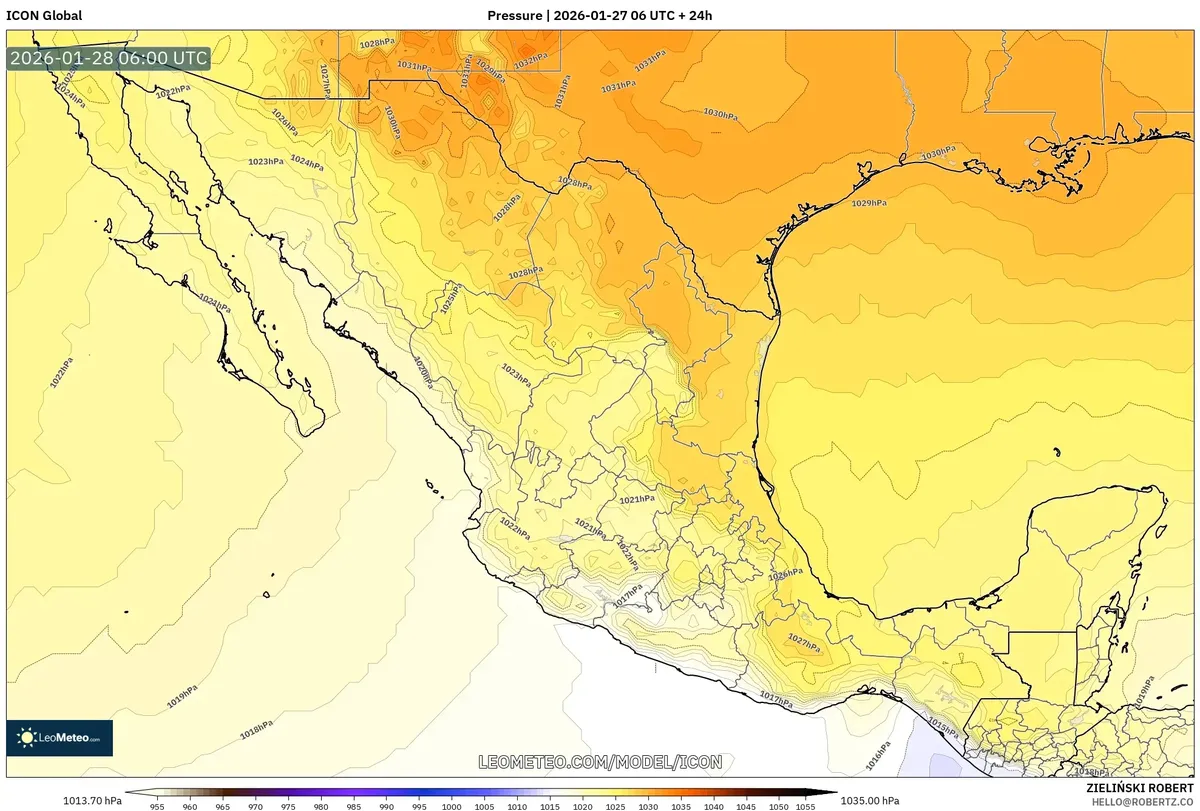 Sistema de alta presión dominando el centro de México el 28 de enero de 2026