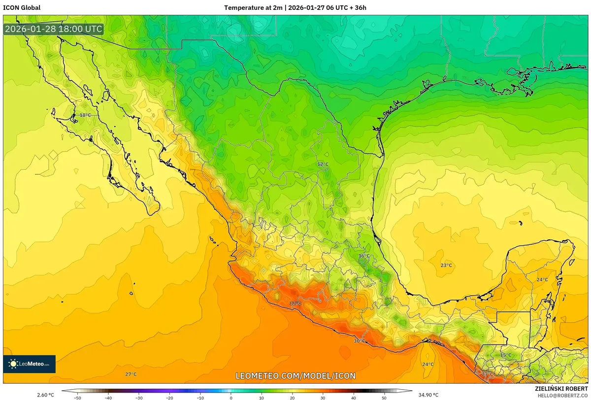 Temperatura máxima diurna en Guadalajara el 28 de enero de 2026
