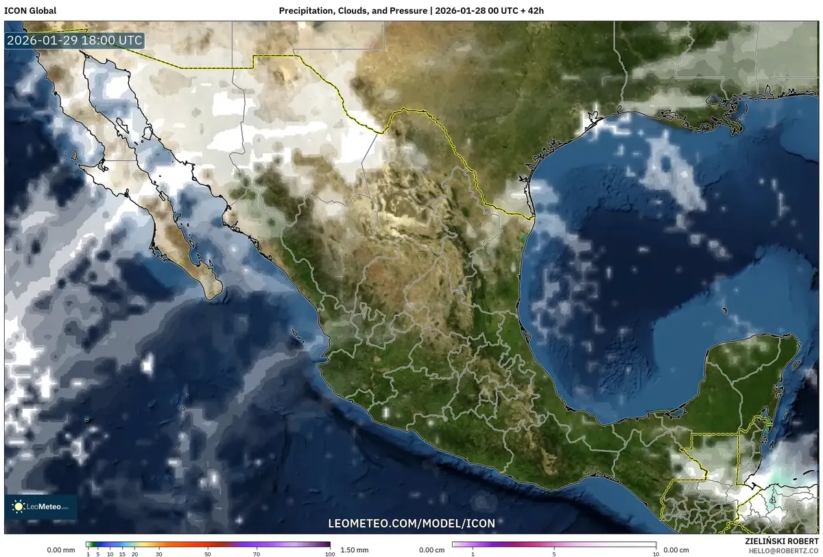 Nubes y sol en el centro de México el 29 de enero de 2026