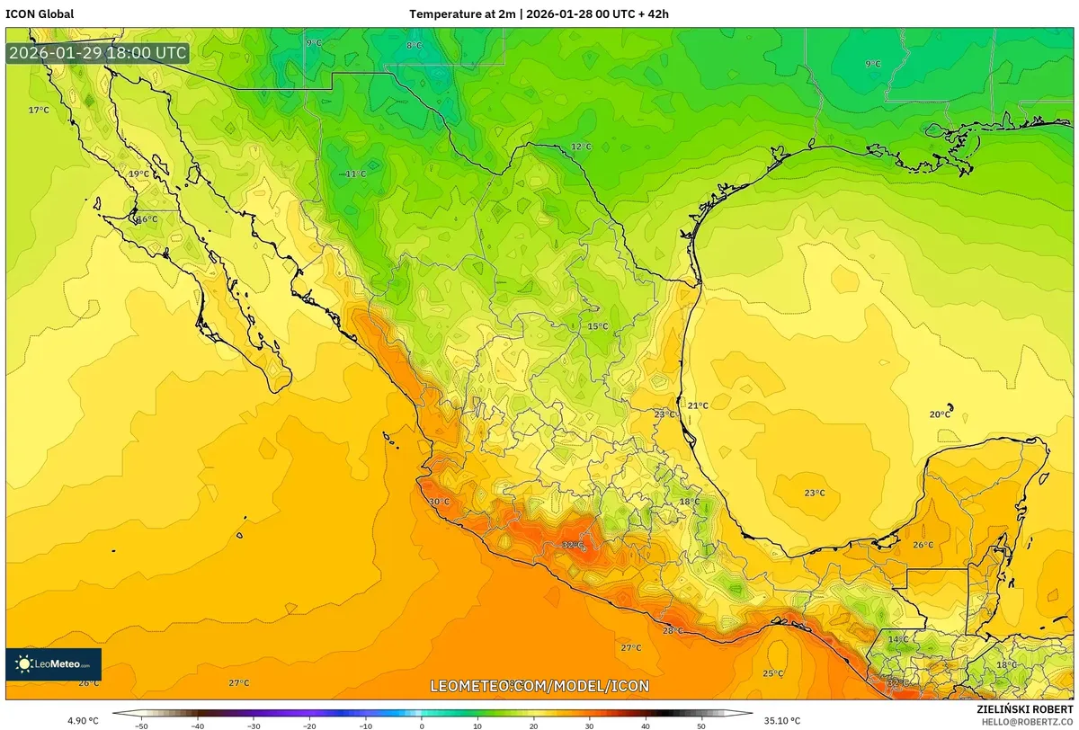 Temperatura máxima en la región el 29 de enero de 2026