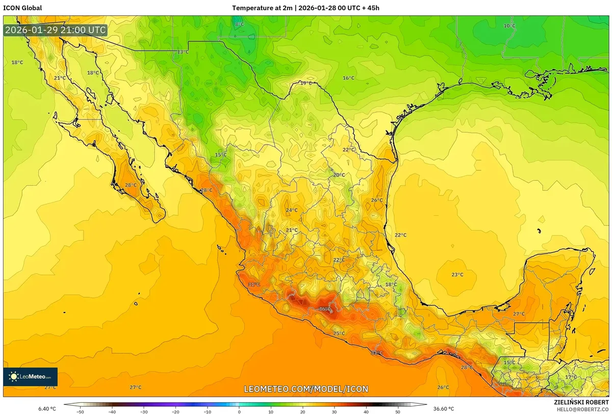 Calor máximo en el centro de México el 29 de enero de 2026