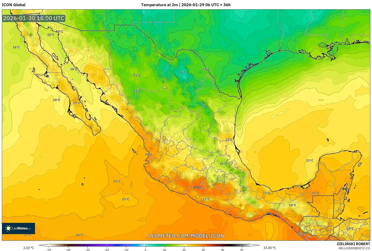 Temperaturas máximas diurnas en México el 30 de enero de 2026