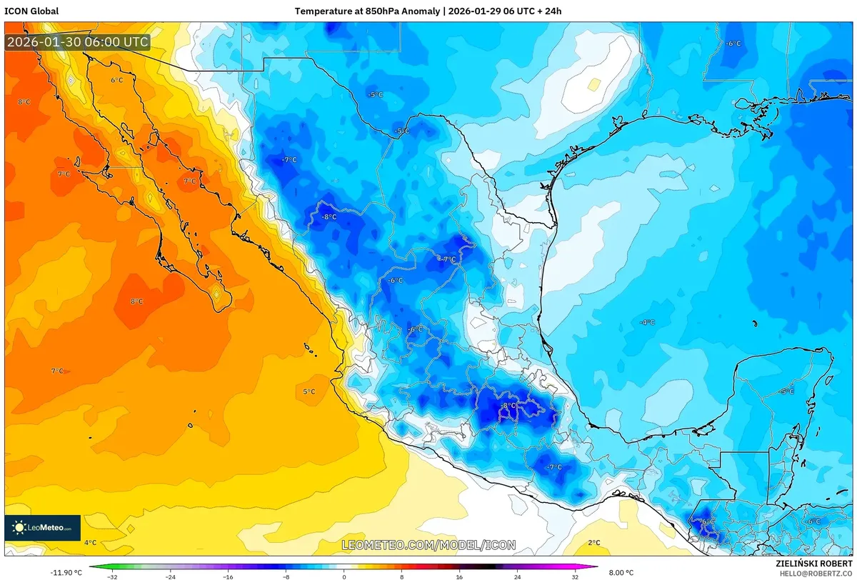 Anomalías de temperatura en México el 30 de enero de 2026