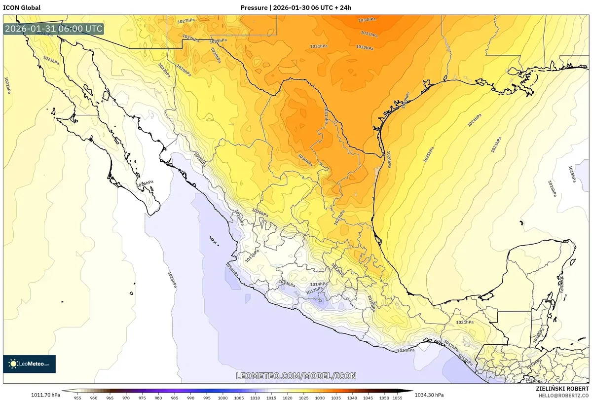 Sistema de alta presión sobre el este de México el 31 de enero de 2026