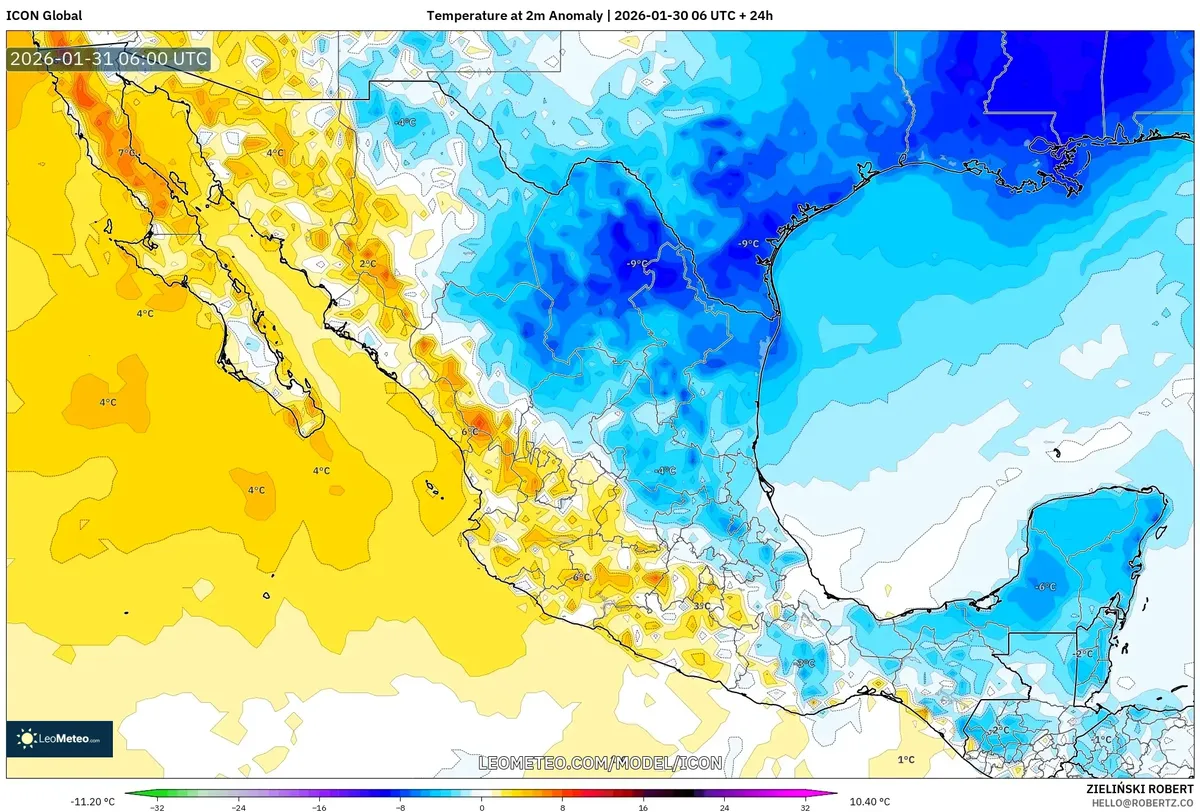 Anomalía de temperatura en el norte de México el 31 de enero de 2026