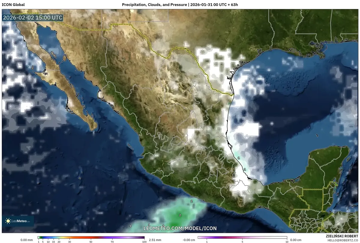 Pronóstico de nubosidad y precipitación para la tarde del 2 de febrero de 2026