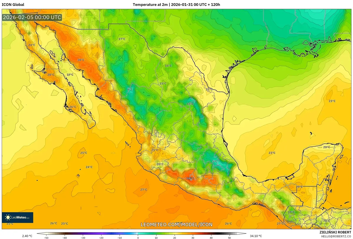 Calor máximo diurno el 4 de febrero de 2026
