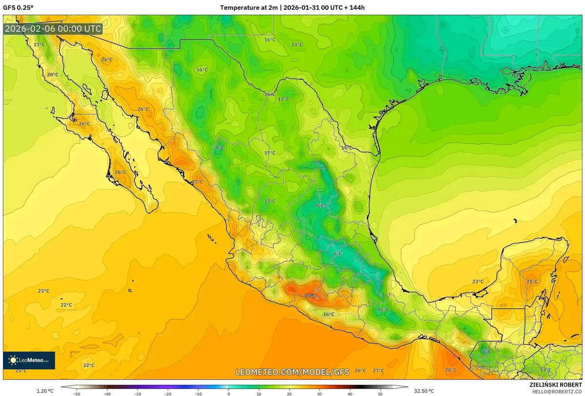 Temperaturas más cálidas en el sur el 5 de febrero de 2026