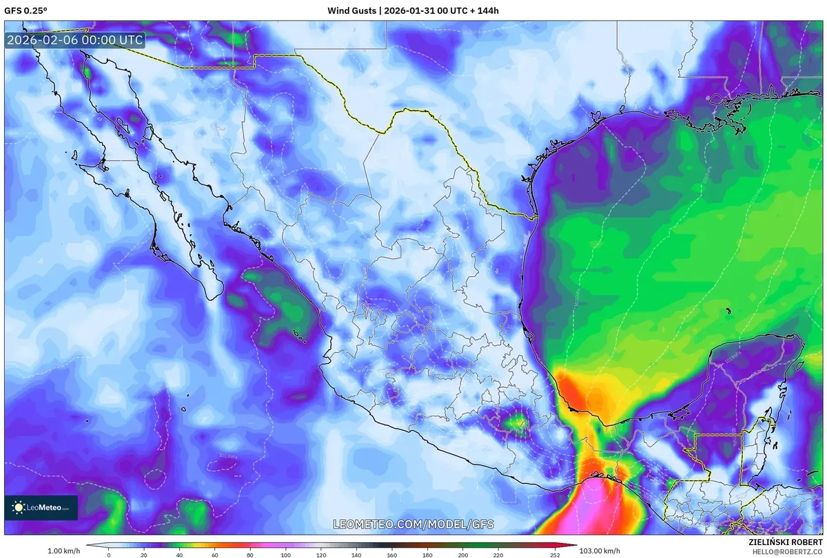 Rachas de viento fuertes a lo largo de la costa del Golfo el 5 de febrero de 2026