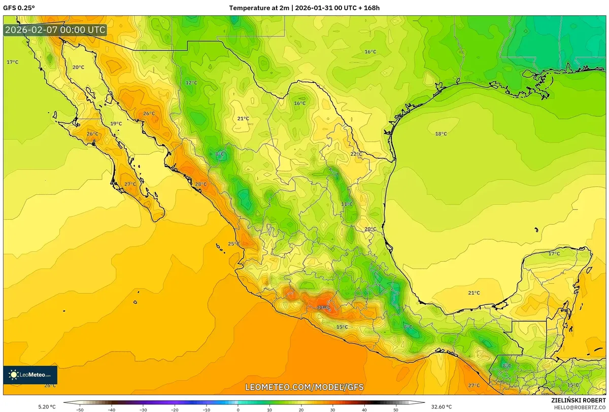 Temperatura máxima diurna en Ciudad de México el 6 de febrero de 2026