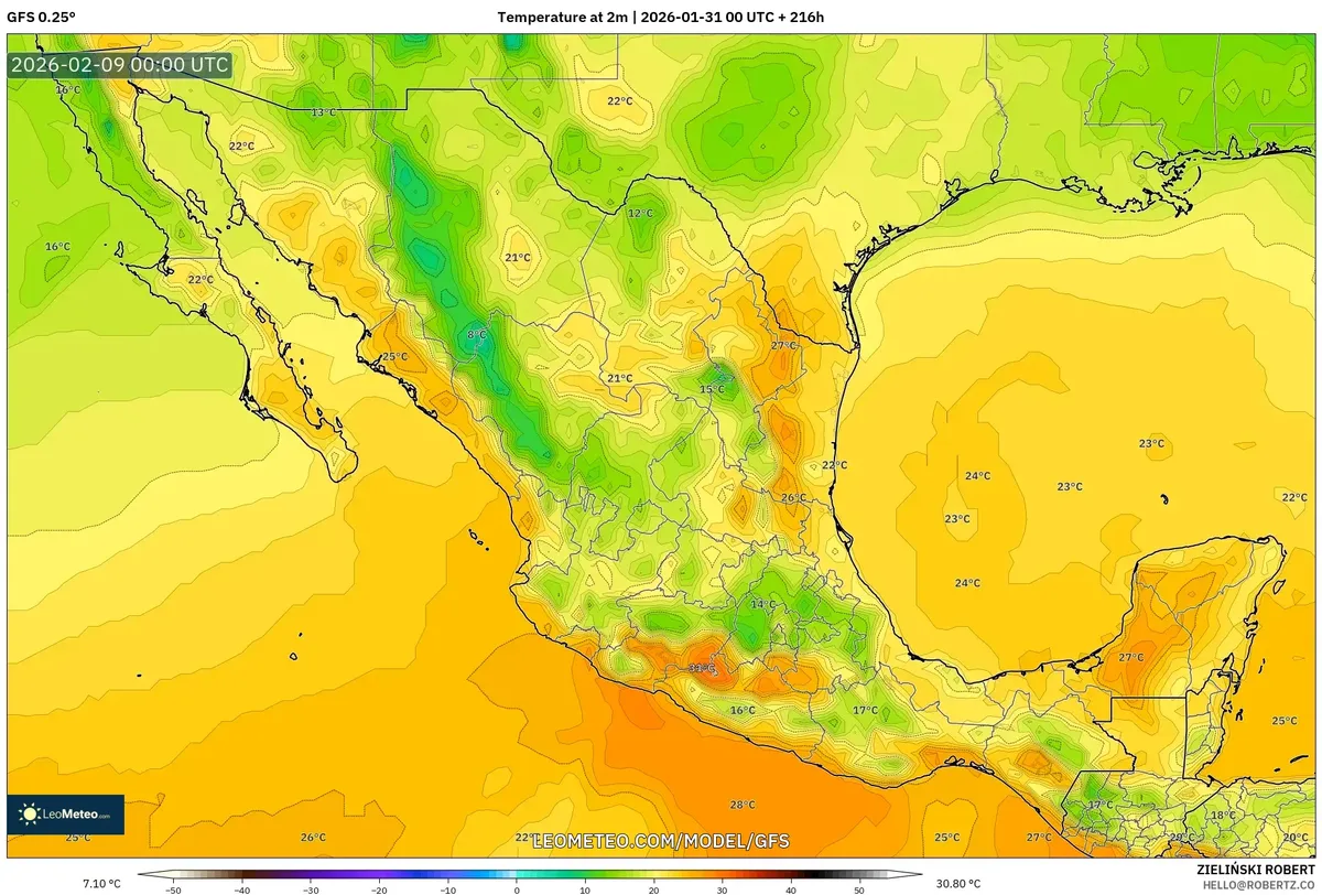 Temperatura máxima en Guadalajara el 8 de febrero de 2026
