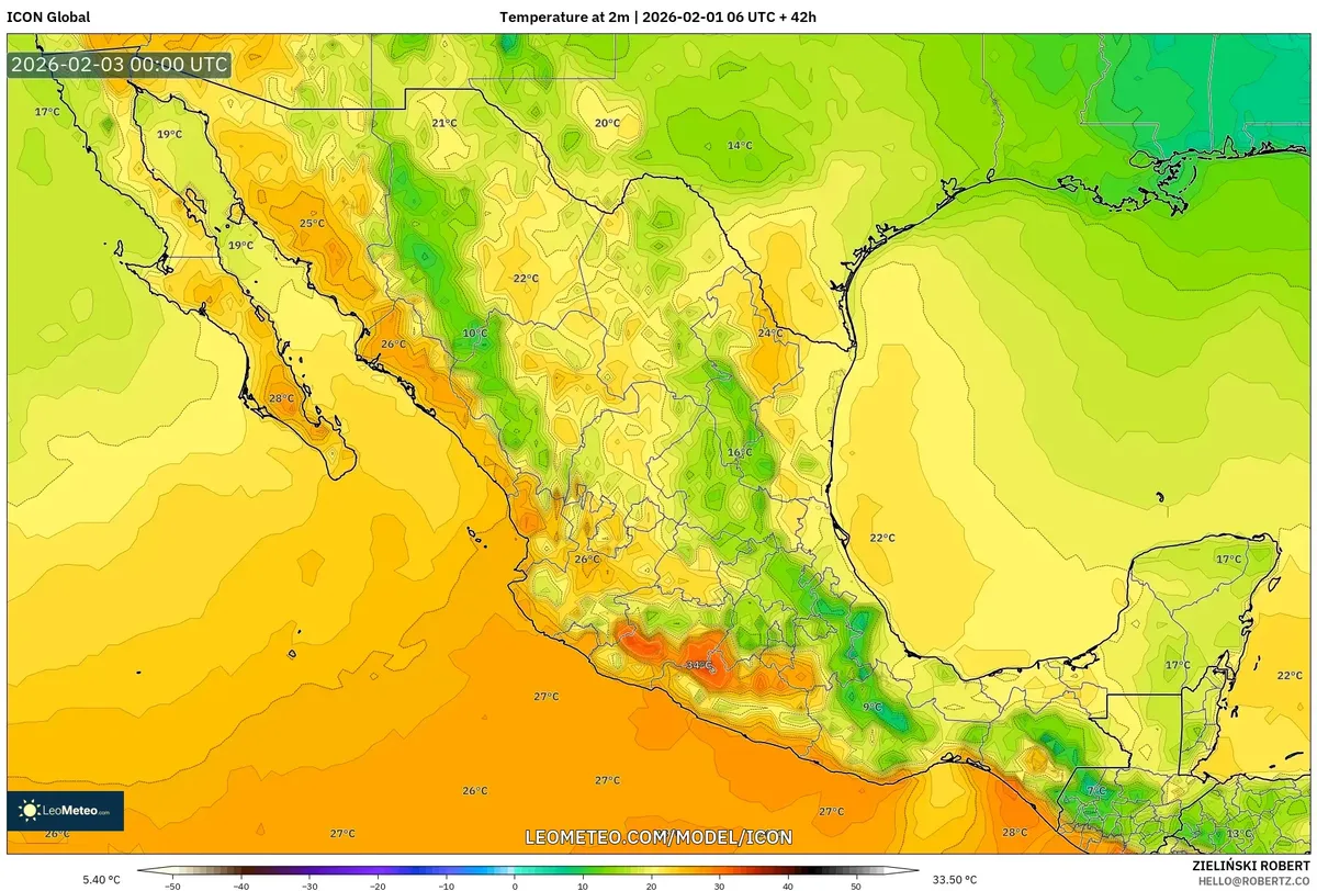 Calor máximo vespertino en Guadalajara el 2 de febrero de 2026