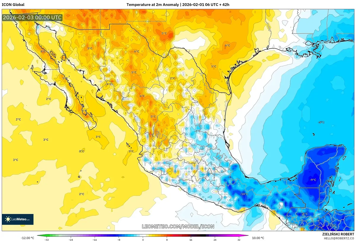 Anomalía de temperatura en el centro de México el 2 de febrero de 2026
