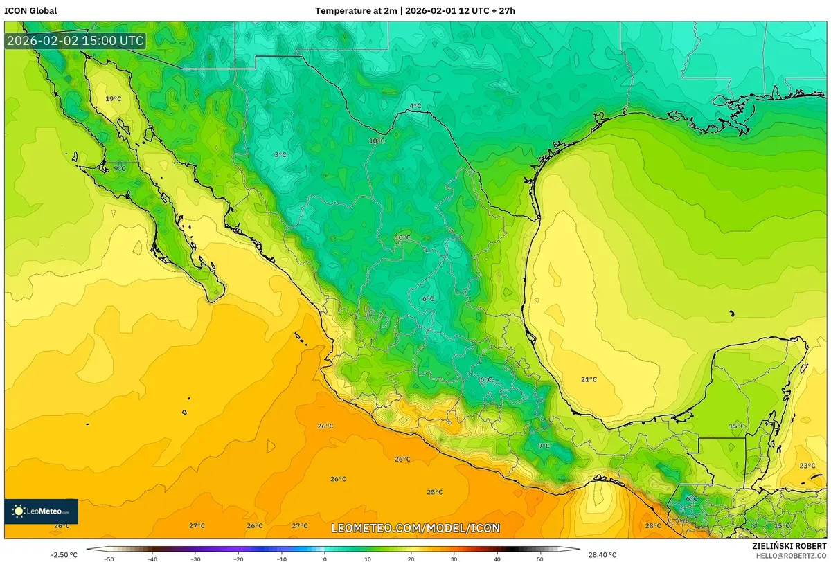 Ascenso matutino de temperatura 2 de febrero de 2026