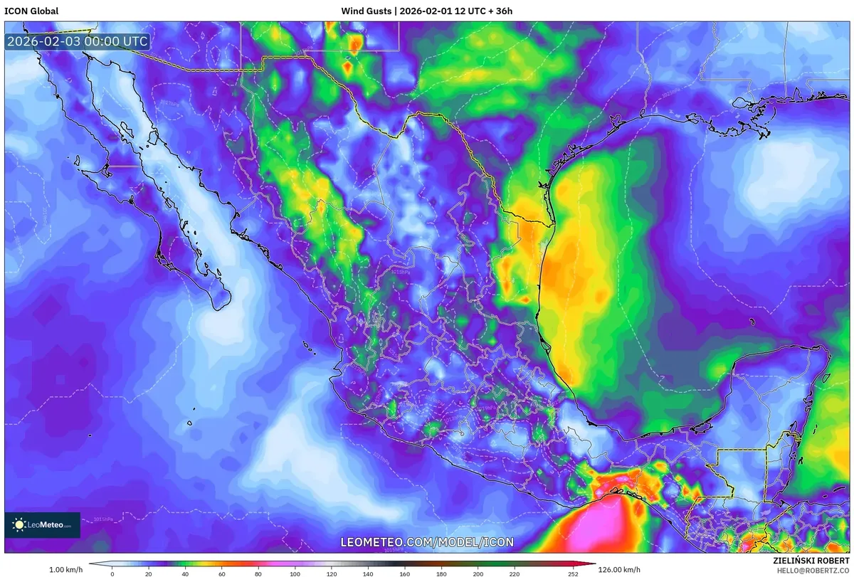 Rachas de viento vespertinas 2 de febrero de 2026