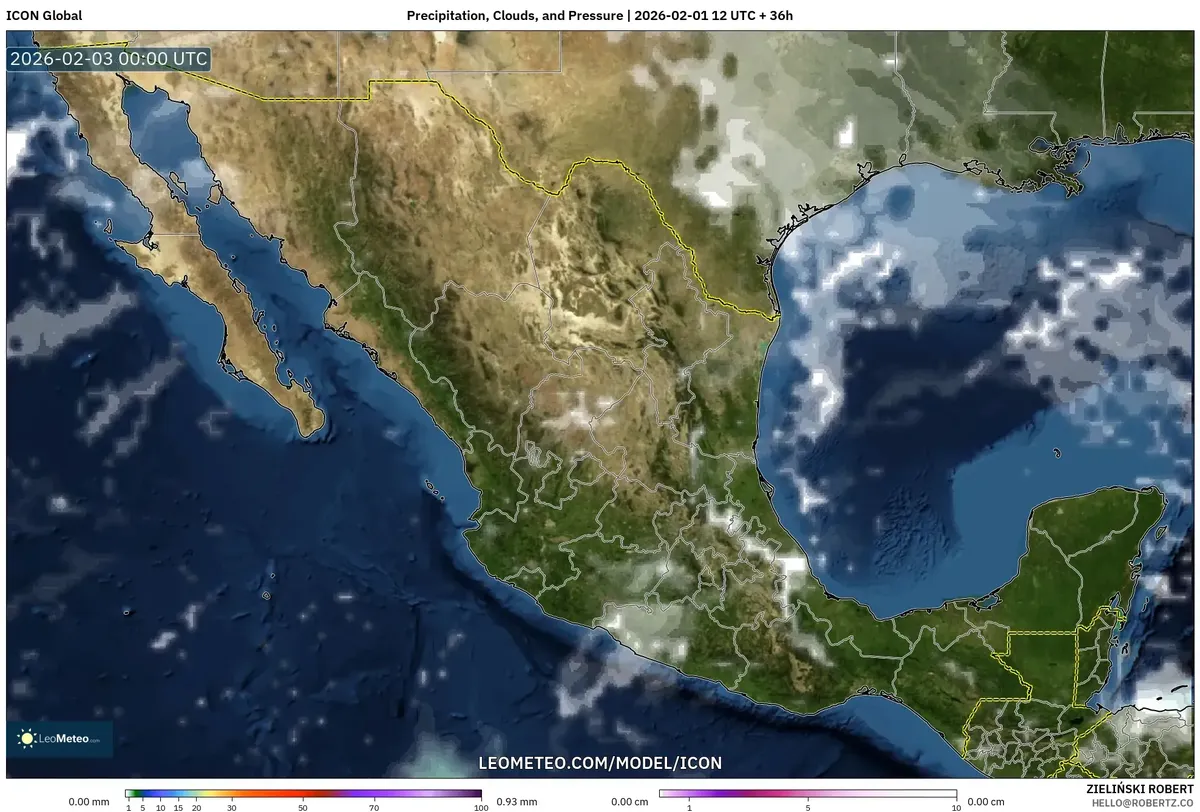 Nubosidad y precipitación vespertina 2 de febrero de 2026