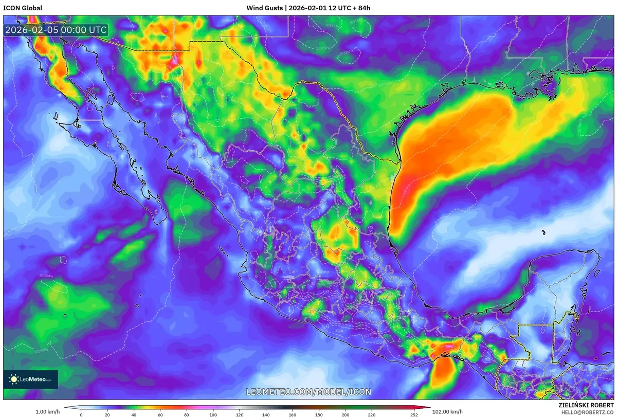 Rachas de viento vespertinas en México 4 de febrero de 2026