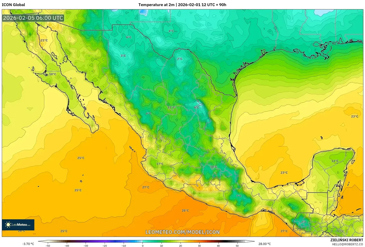 Temperaturas matutinas en México 5 de febrero de 2026