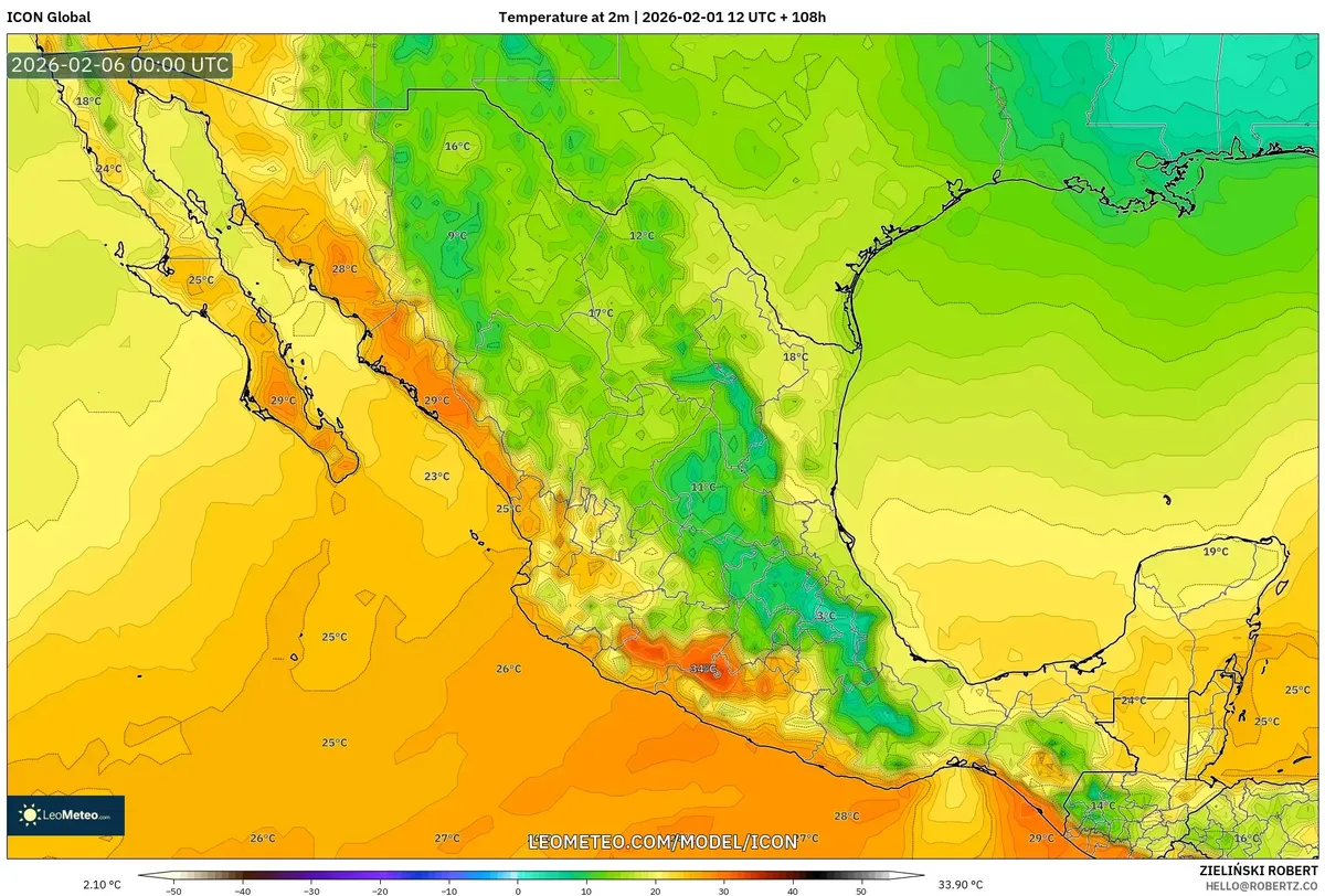 Tendencias de temperatura vespertina en México 5 de febrero de 2026