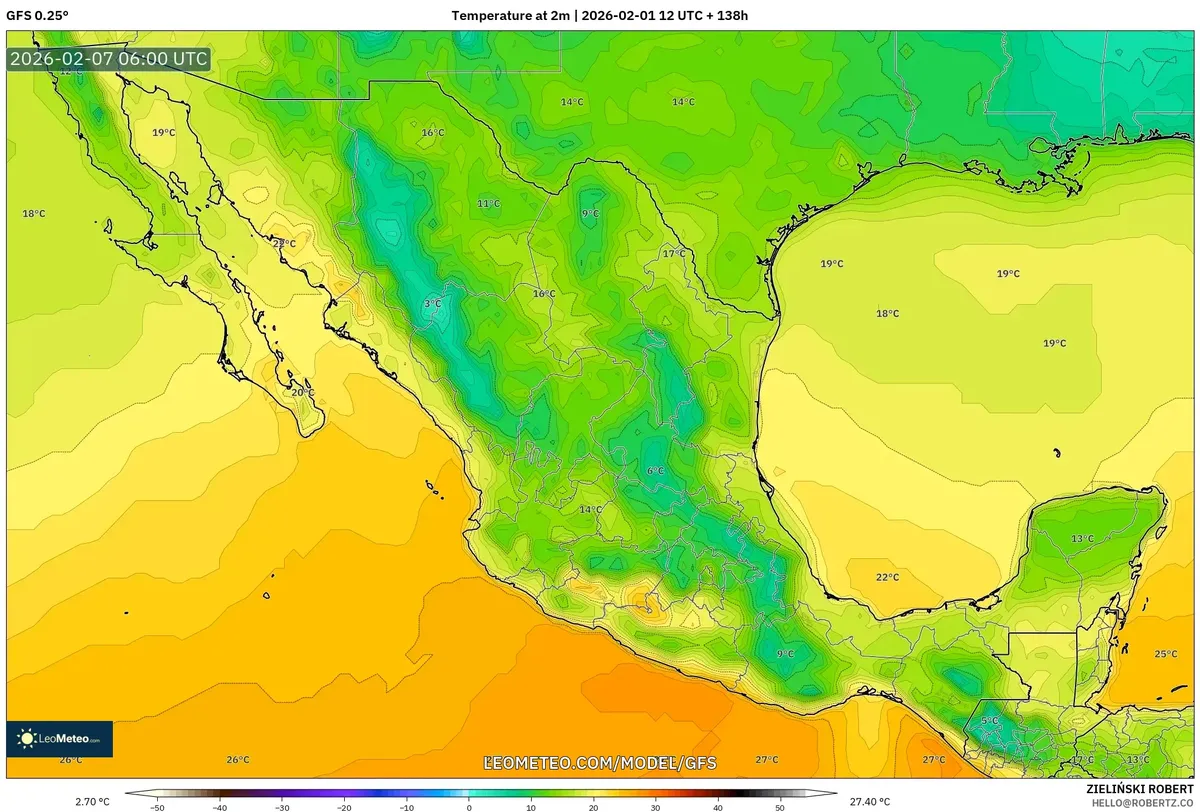 Temperaturas matutinas en México 7 de febrero de 2026