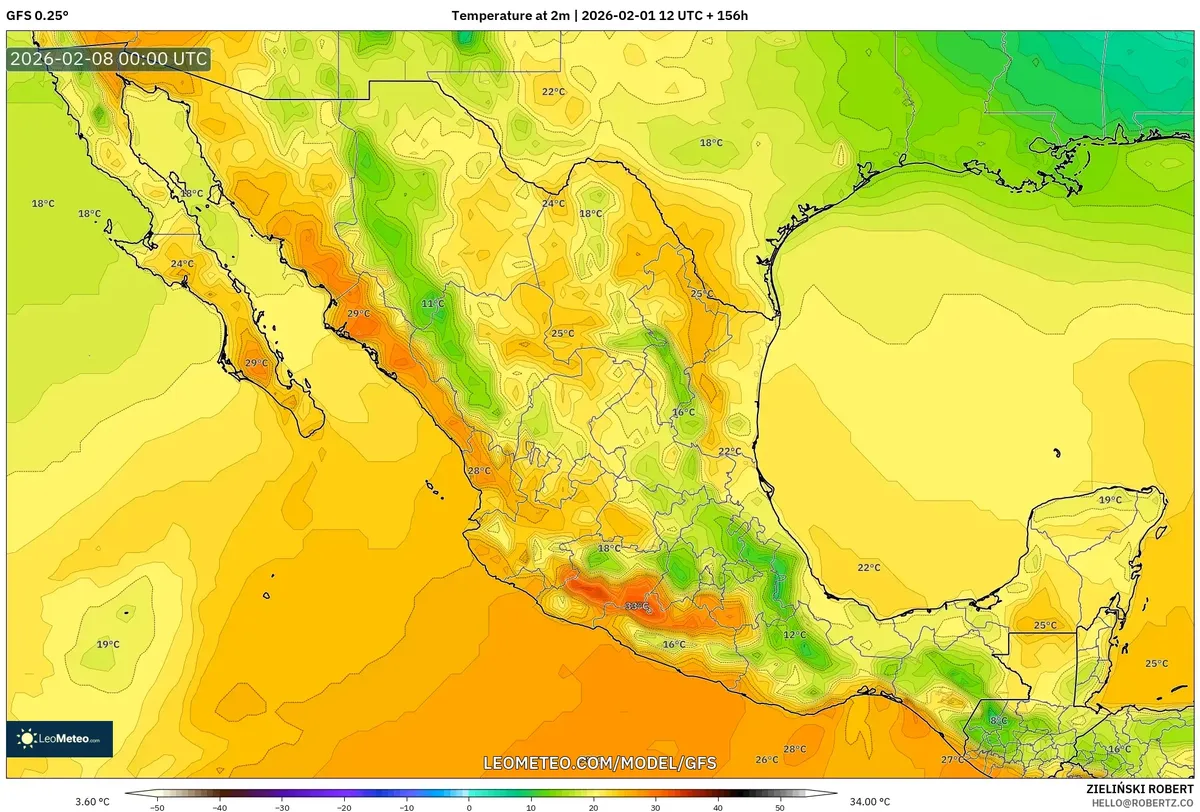 Calor máximo vespertino en México 7 de febrero de 2026