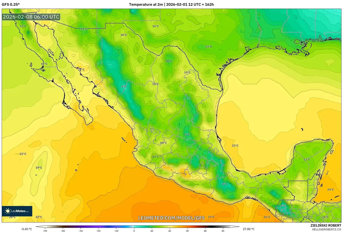 Temperaturas a medianoche en México 8 de febrero de 2026