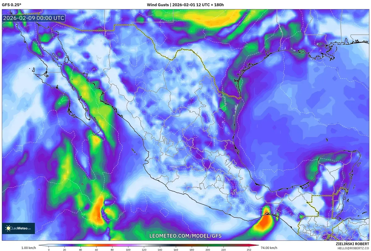 Rachas de viento vespertinas en México 8 de febrero de 2026