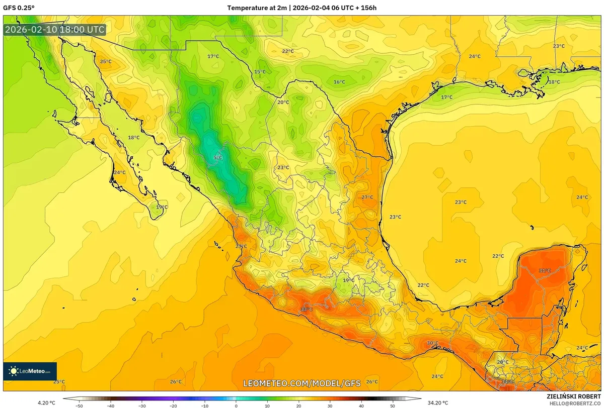 Temperaturas al mediodía en México el 10 de febrero de 2026
