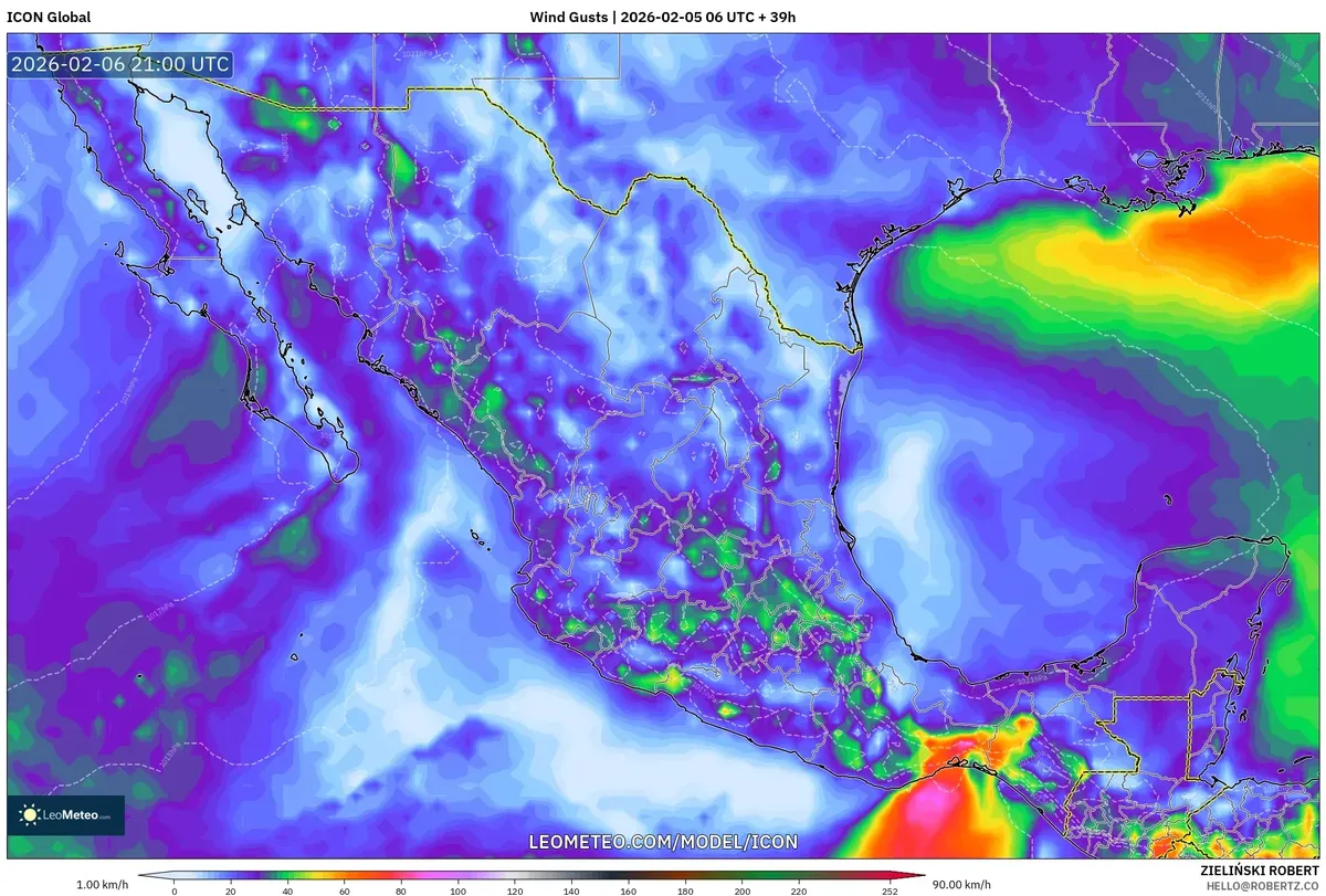Vientos moderados en el oriente de México el 6 de febrero de 2026 (ICON)