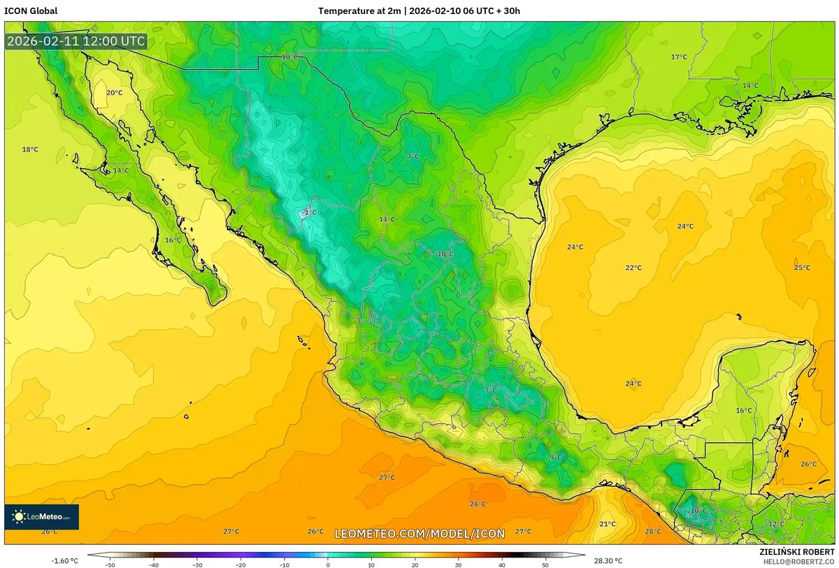 Frío matutino en la región de Guadalajara el 11 de febrero de 2026 (ICON)