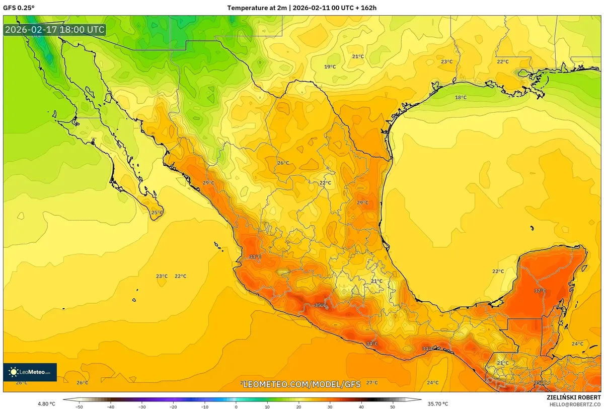 Temperaturas máximas se concentran en el centro de México el 17 de febrero de 2026