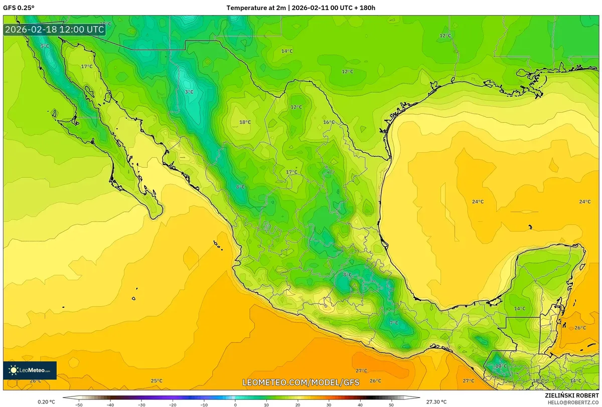 Temperaturas máximas en Guadalajara el 18 de febrero de 2026