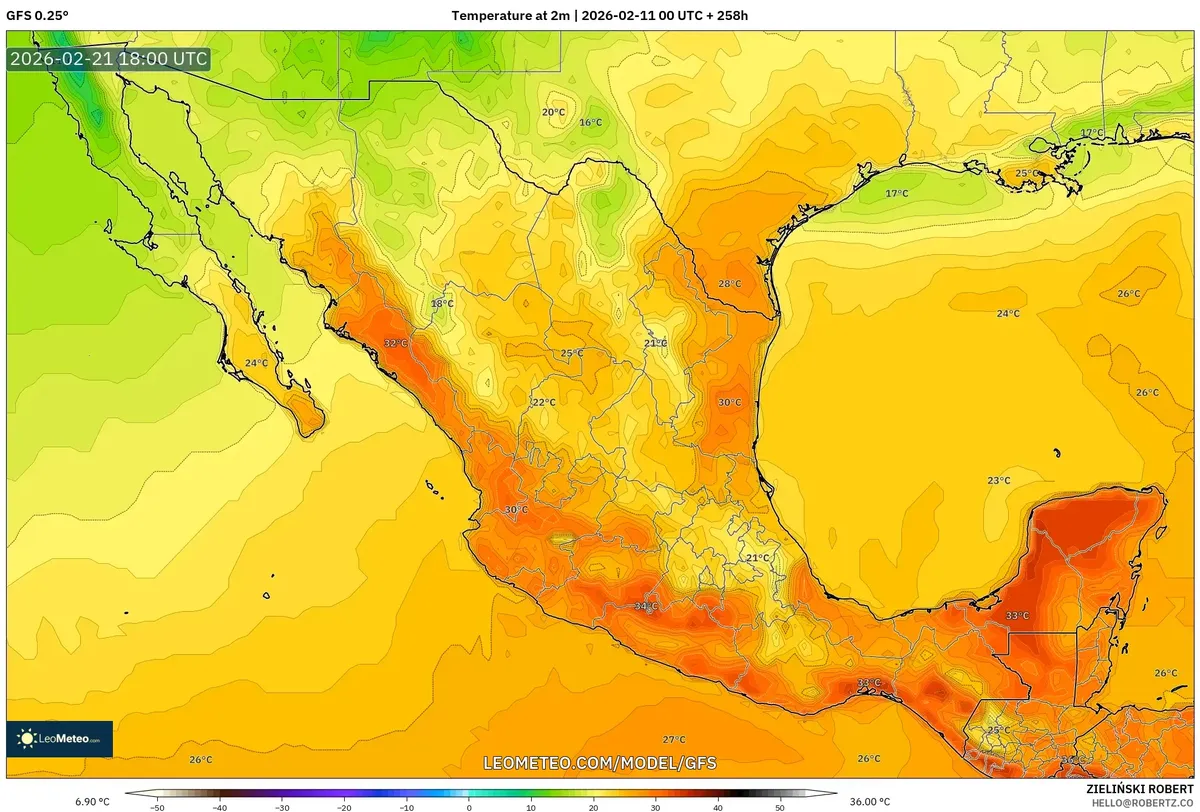 Temperaturas máximas en Guadalajara el 21 de febrero de 2026