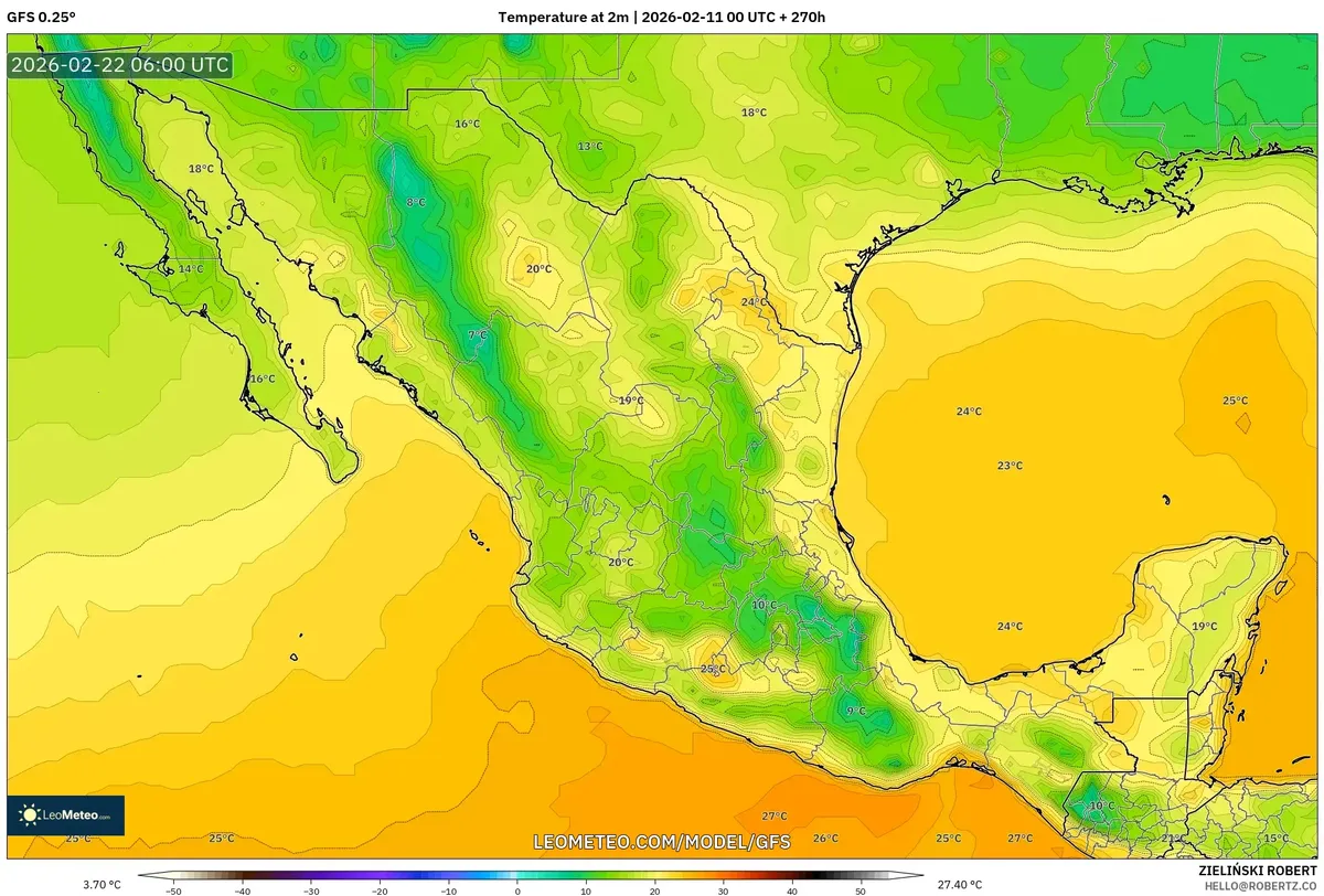 Temperaturas matutinas en México el 22 de febrero de 2026