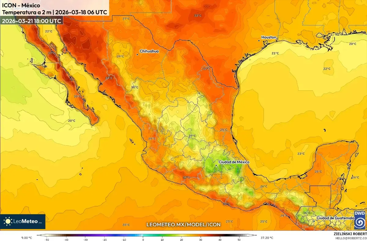 Aumento del calor al mediodía en el norte de México el 21 de marzo de 2026 (ICON)