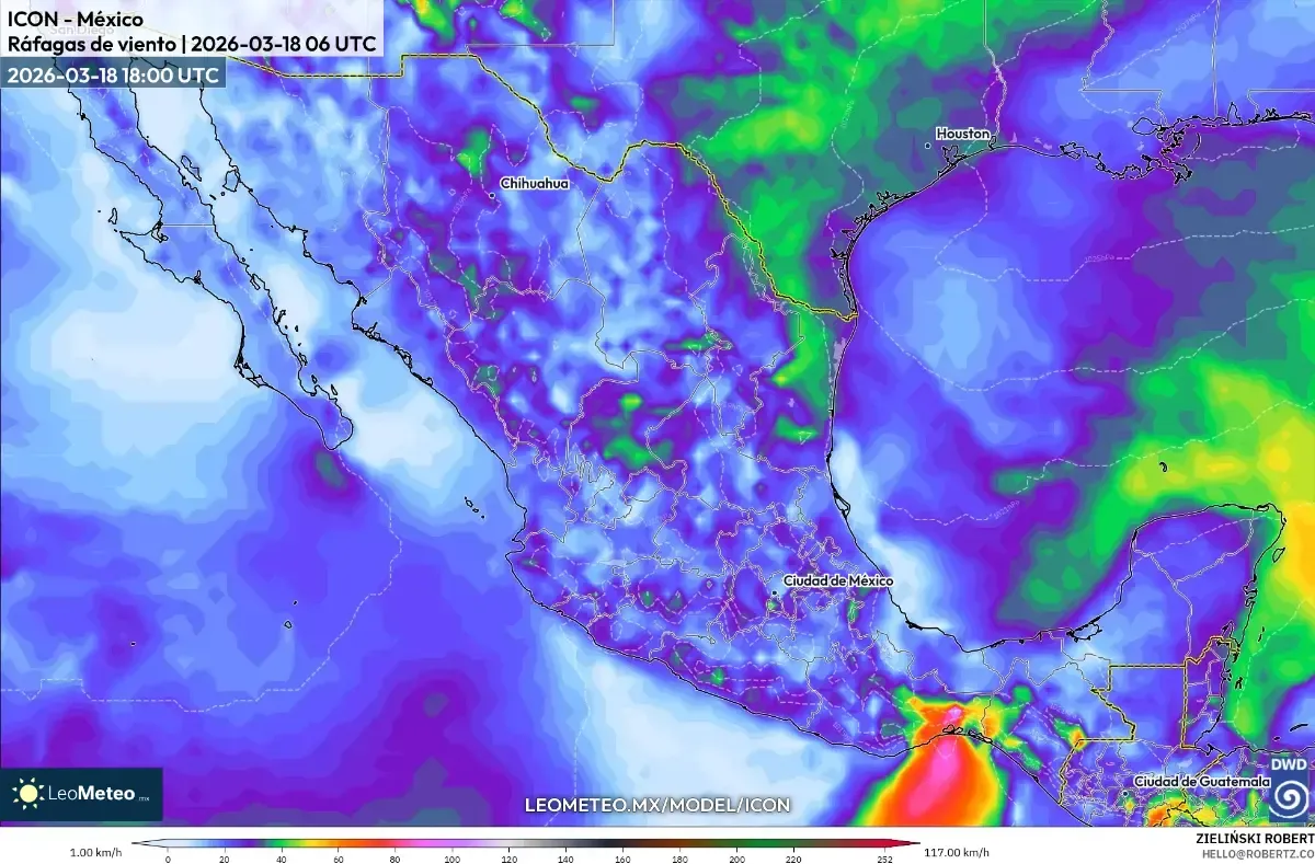 Vientos moderados en el occidente de México el 22 de marzo de 2026 (ICON)
