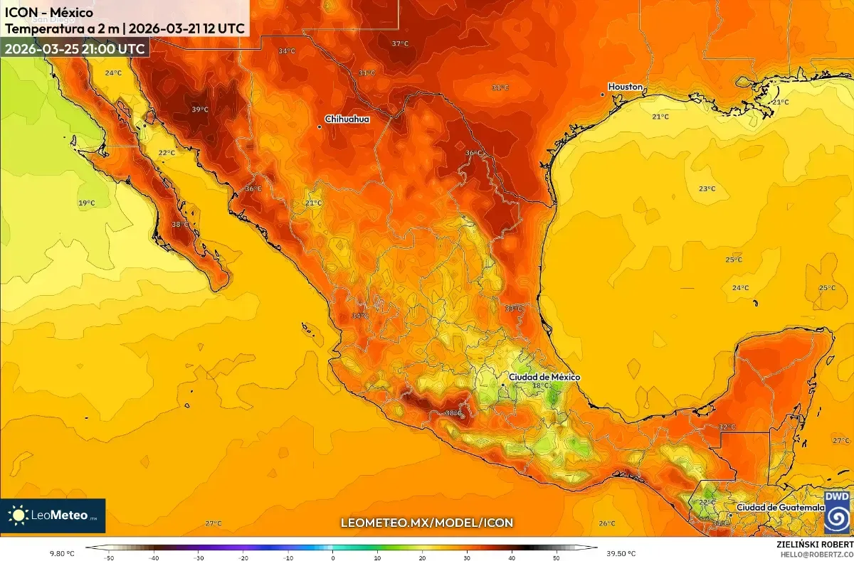 Pico de calor vespertino en México el 25 de marzo de 2026
