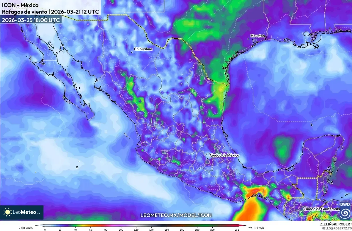 Rachas de viento en aumento en el centro de México el 25 de marzo de 2026