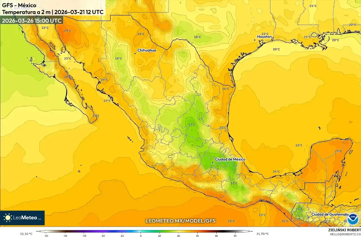 Máximas de temperatura en el centro de México el 26 de marzo de 2026