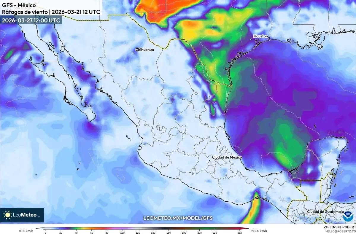 Vientos moderados en el norte de México el 27 de marzo de 2026