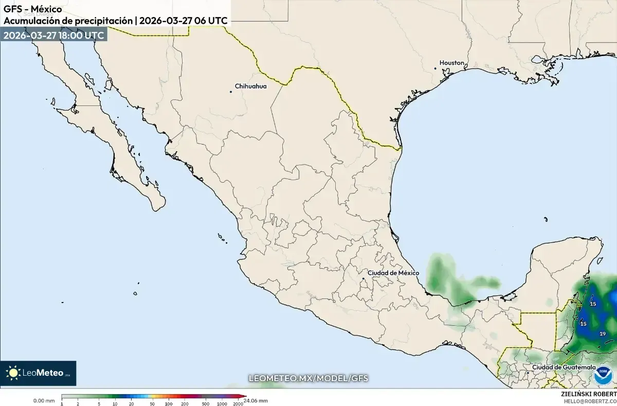 Acumulados de lluvia intensa en la península de Yucatán el 1 de abril de 2026 (ICON)