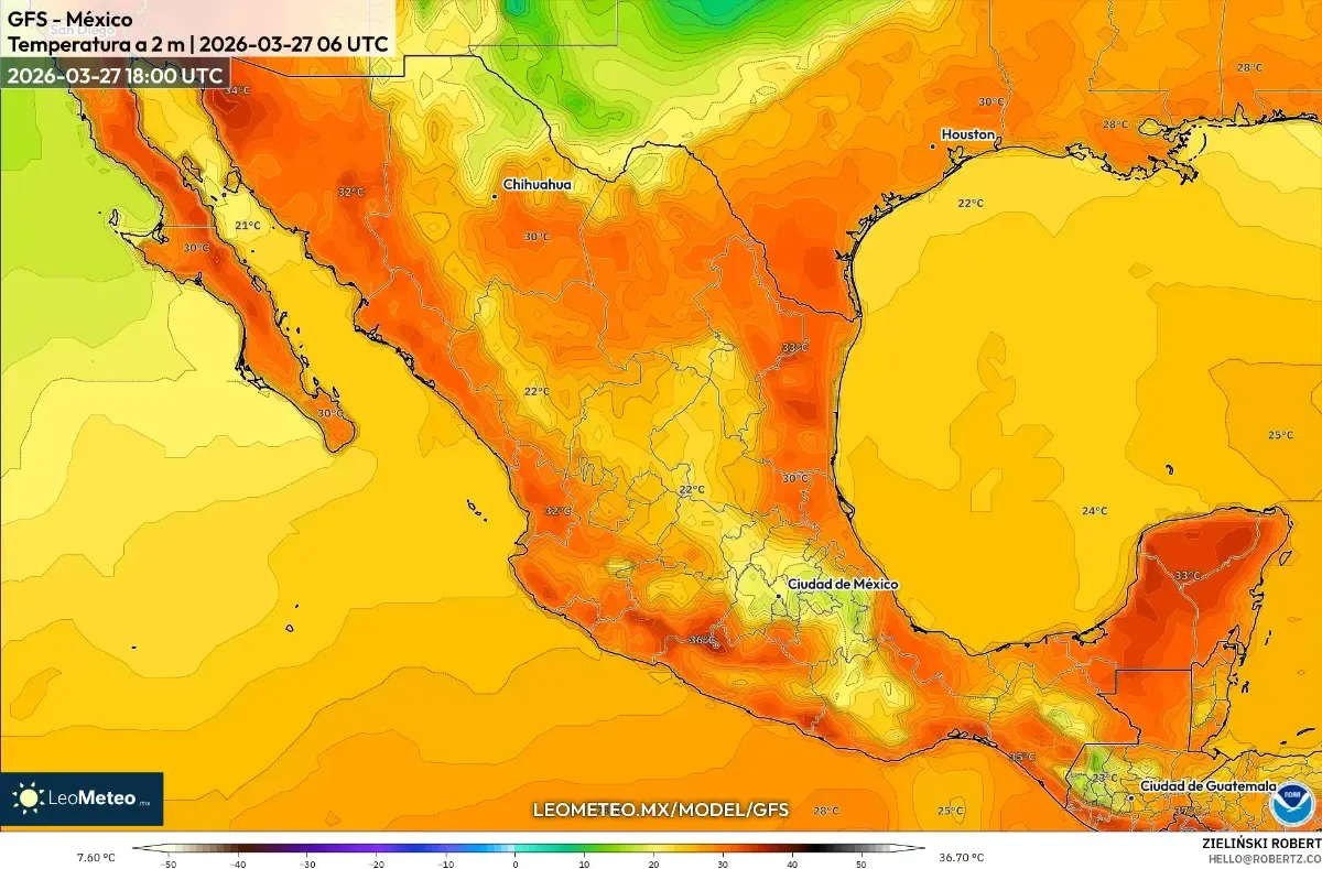 Temperaturas máximas vespertinas en México el 4 de abril de 2026 (ICON)