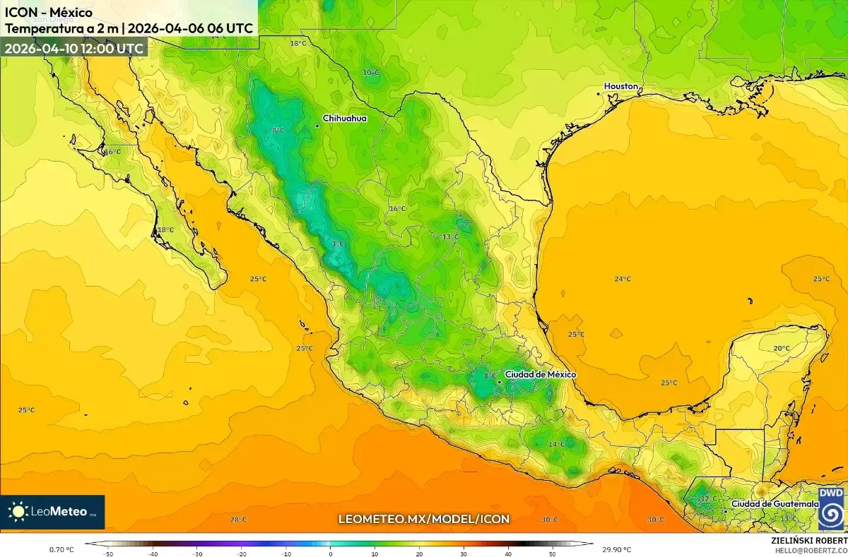 Calor vespertino extremo en el centro de México el 10 de abril de 2026 (ICON)